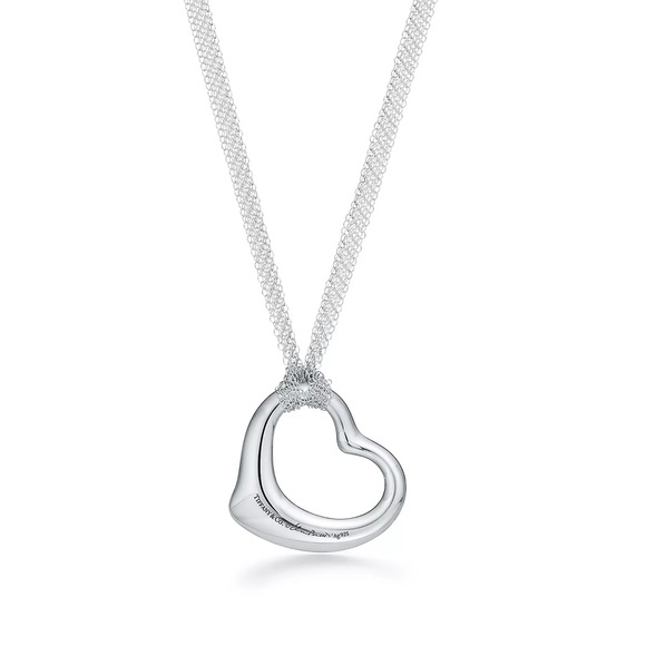 Elsa Peretti Tiffany Large Open Heart Pendant Sterling Silver Mesh Chain In Box - Picture 9 of 10